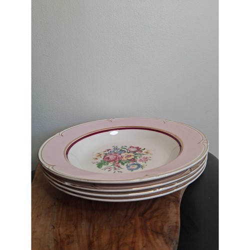 Vintage Morley Ware England Pink Floral Scalloped Soup Bowls Set