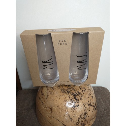 Rae Dunn Mr Mrs Stemless Flutes Toasting Glasses Wedding Gift Se