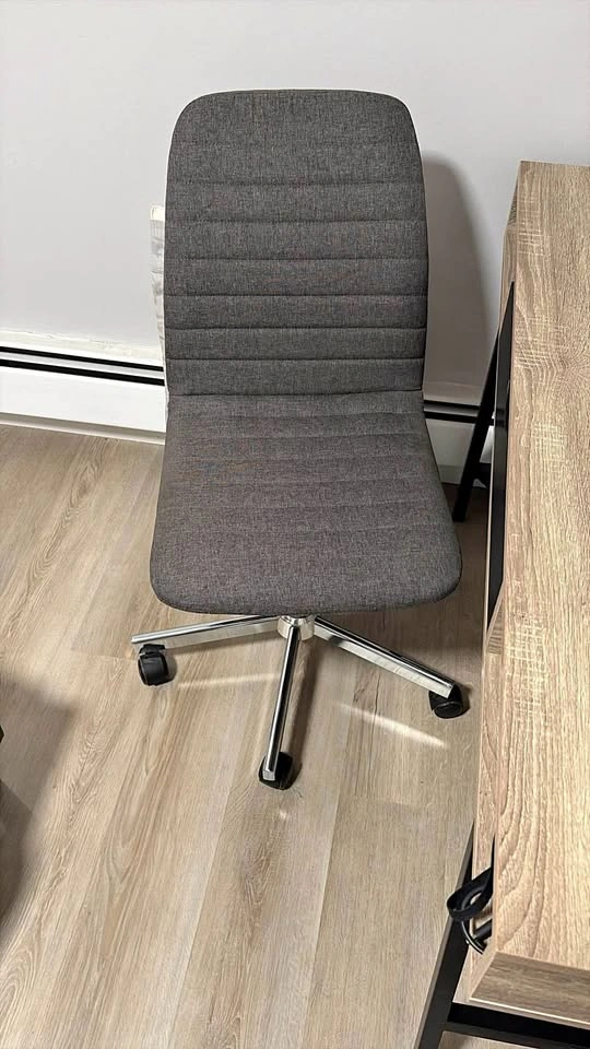 Wood-Look Desk and Grey Fabric Swivel Office Chair