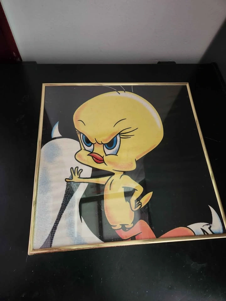 Framed Looney Tunes Tweety Bird Art 1995 vintage 🏈 - photo 2