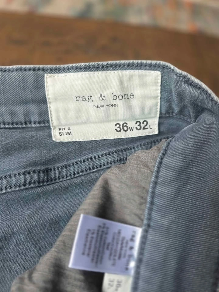 Rag & Bone Fit 2 Slim Jeans - Size 36x32 - Dusty Sage - photo 2