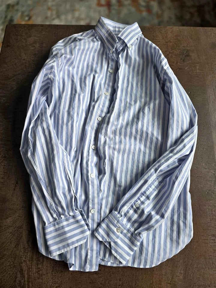Truzzi Milano Blue & White Striped 100% Cotton Dress Shirt
