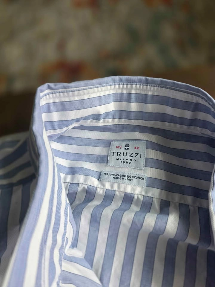 Truzzi Milano Blue & White Striped 100% Cotton Dress Shirt - photo 2