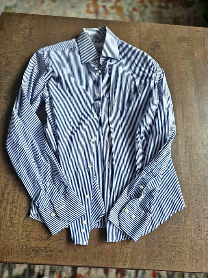 Nazareno Gabrielli Blue & White Striped 100% Cotton Dress Shirt