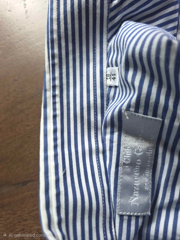 Nazareno Gabrielli Blue & White Striped 100% Cotton Dress Shirt - photo 2