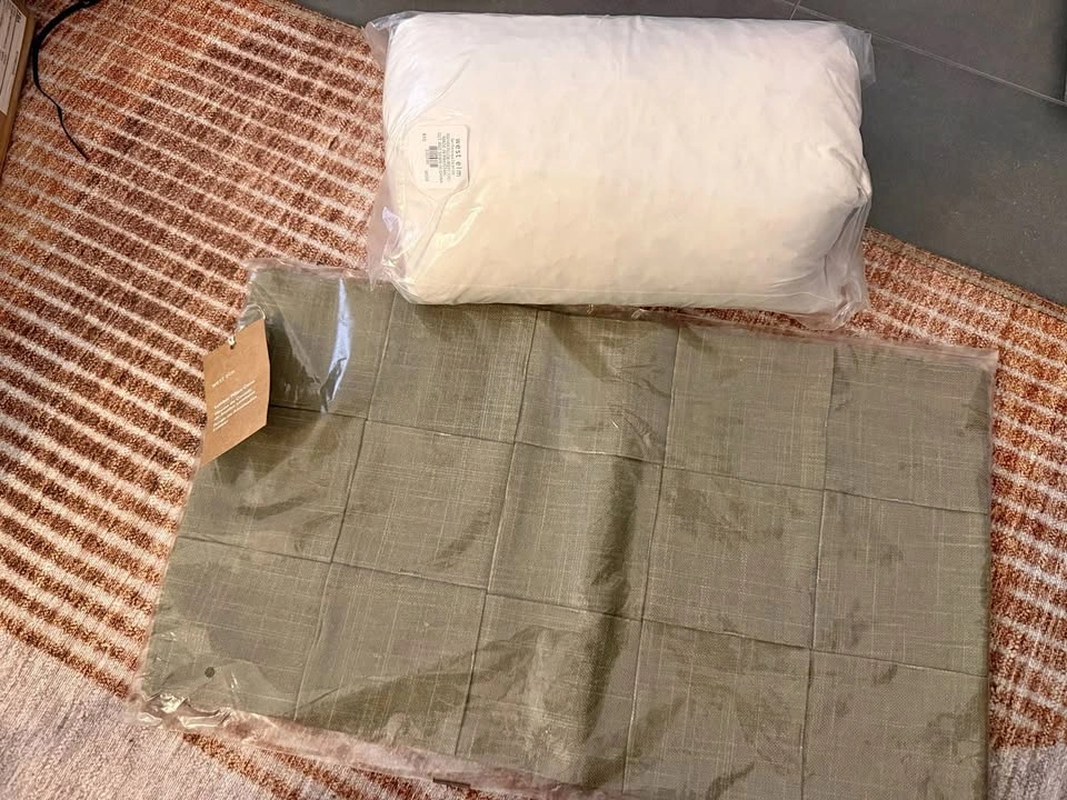 West Elm Lumbar Pillow Cover and 12x21 Feather Pillow Insert Set