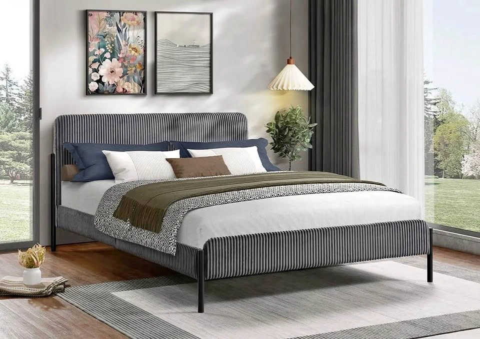 Grey Corduroy Platform Bed- Full or Queen