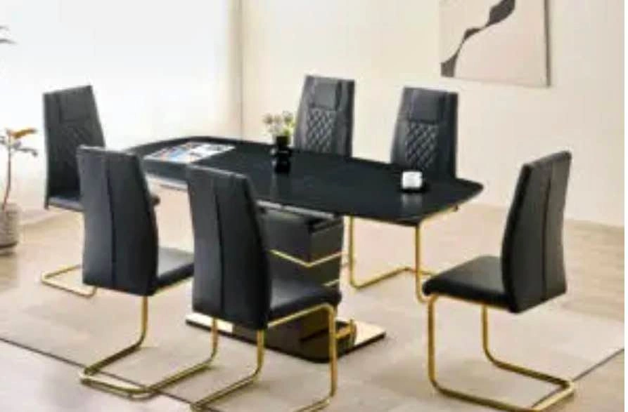 7 PC Black & Gold Dining Table Set