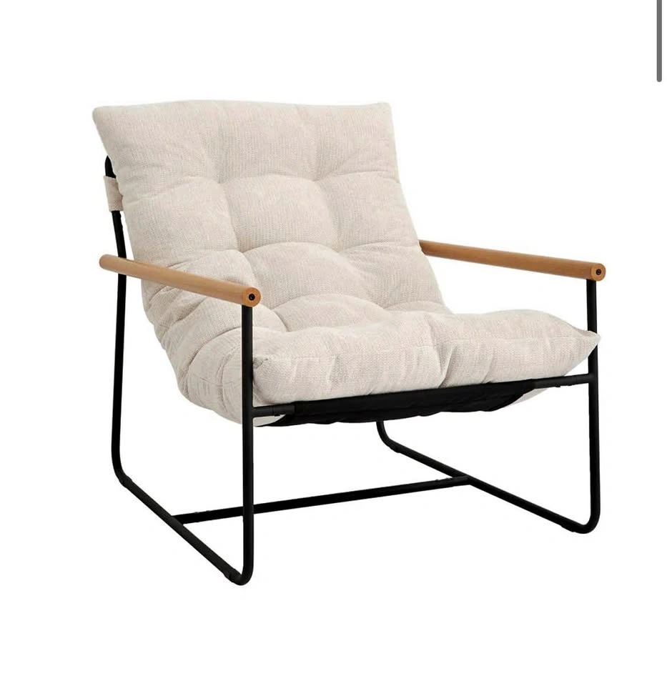 Soft Beige Cream Fabric Lounge Accent Chair