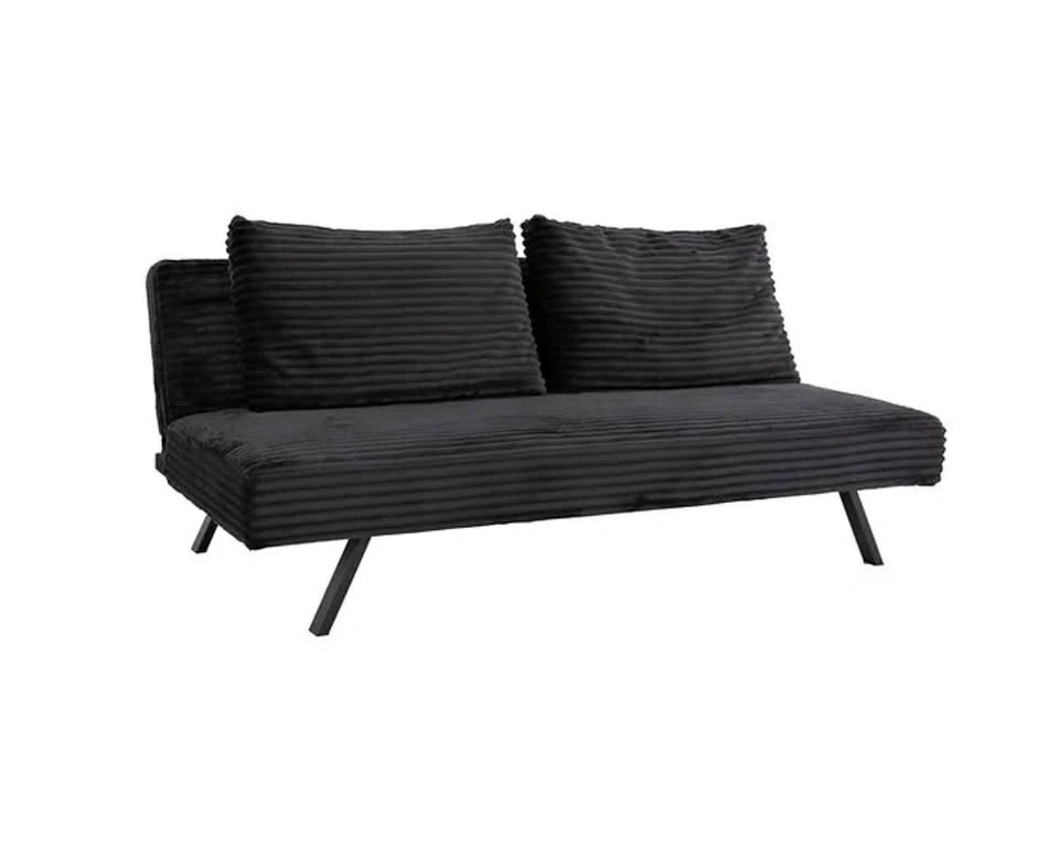 Rich Black Corduroy Split Back Sofa Bed
