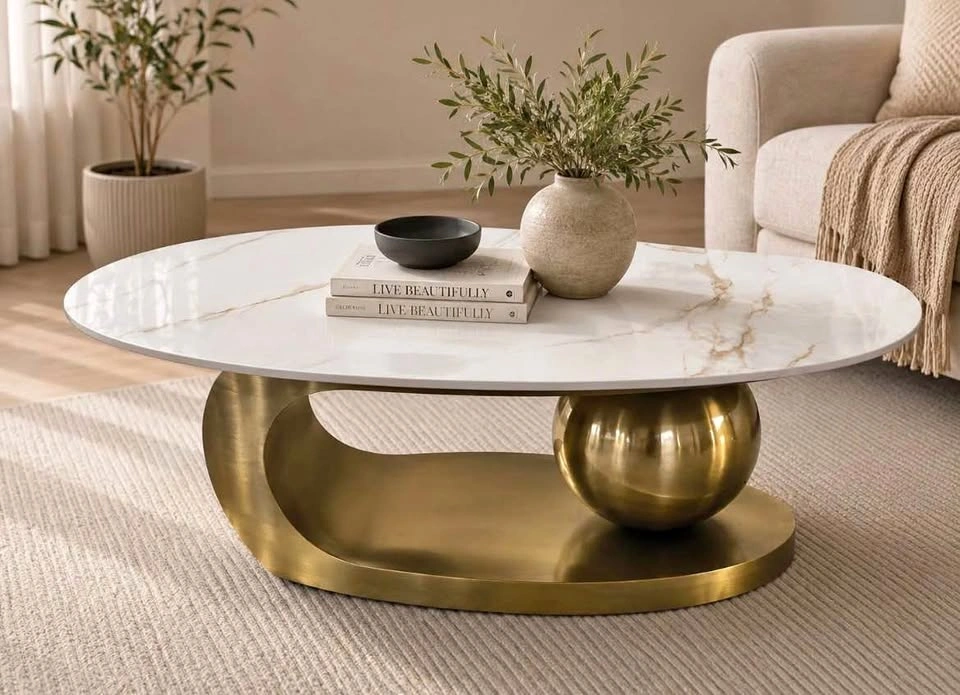 White & Gold Marble Coffee Table