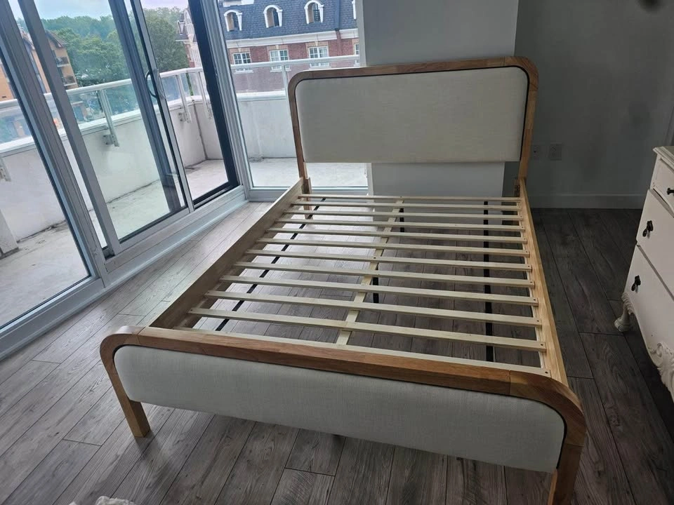 Beige Cream Fabric Wood Platform Bed- Queen or King - photo 2