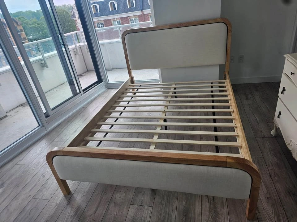 Beige Cream Fabric Wood Platform Bed- Queen or King - photo 3