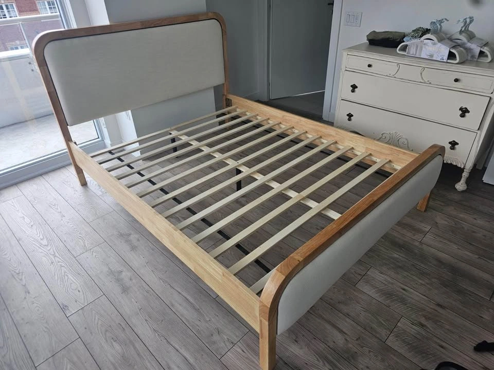 Beige Cream Fabric Wood Platform Bed- Queen or King - photo 4
