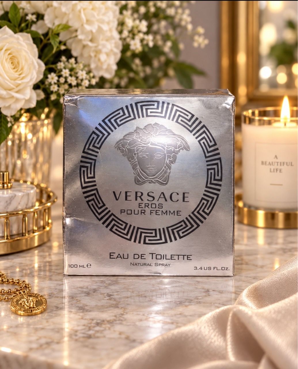 Versace Eros Pour Femme EDT 3.4 oz 100 mL Perfume ~90% Full - photo 3