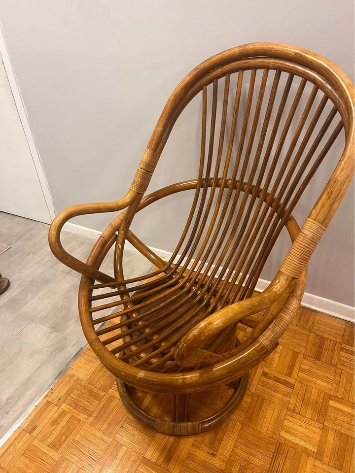 Vintage Rattan Swivel Rocker Chair - photo 2