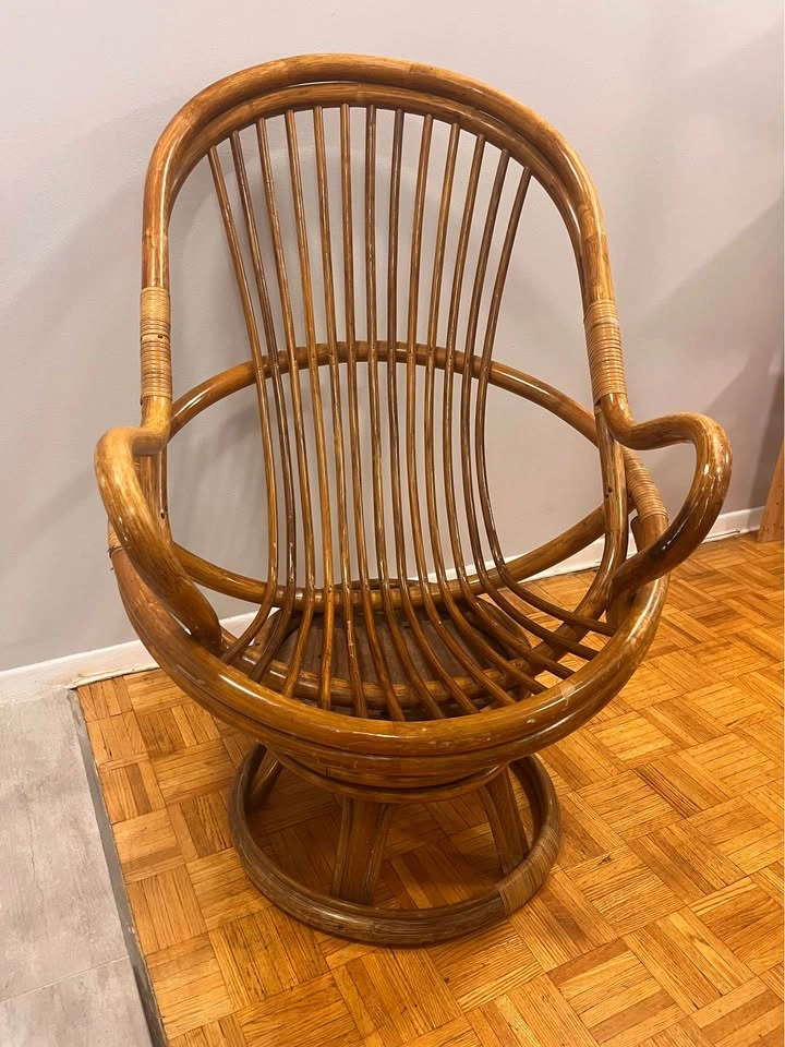 Vintage Rattan Swivel Rocker Chair - photo 3