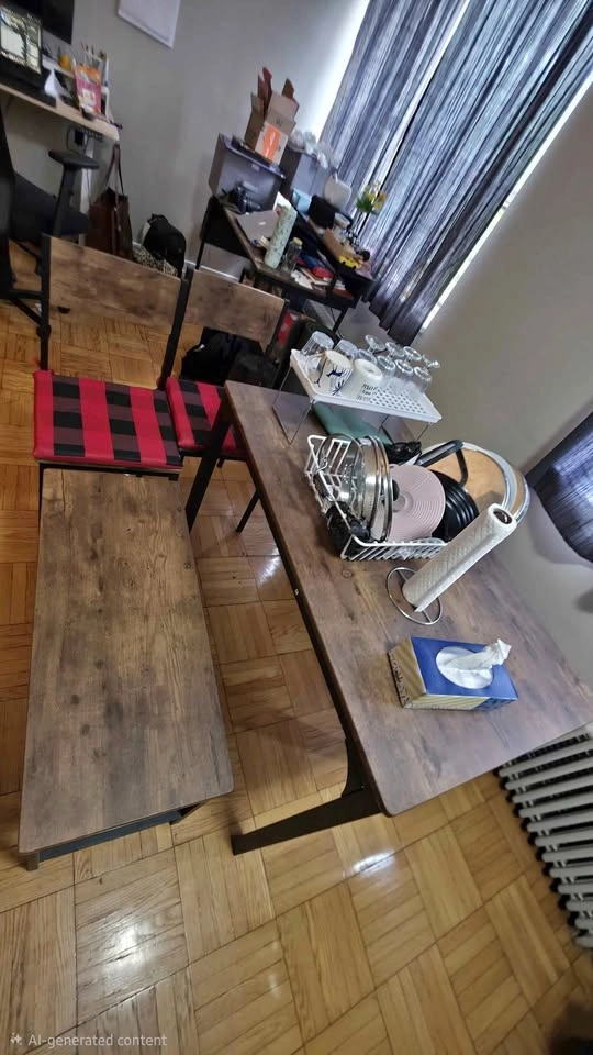 Urgent move out sale!! - Dining table + 2 chairs + bench