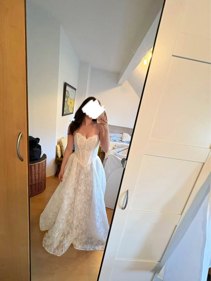 Evie Young French Lace Basque Waist Wedding Dress
