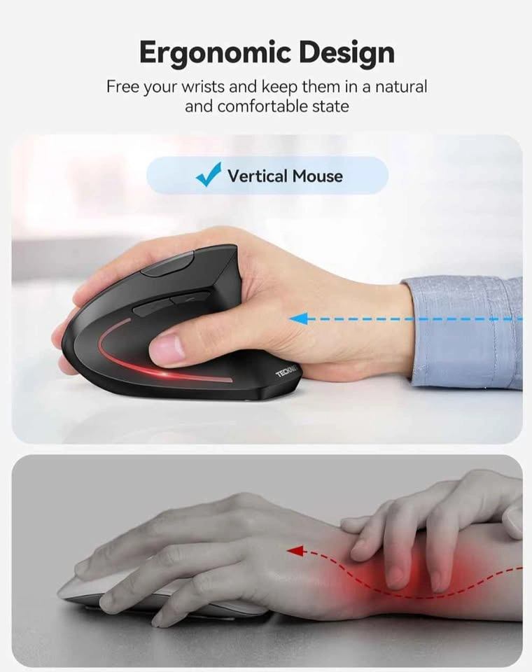 Brand new TECKNET Rechargeable Wireless Ergonomic Vertical Mouse - photo 2