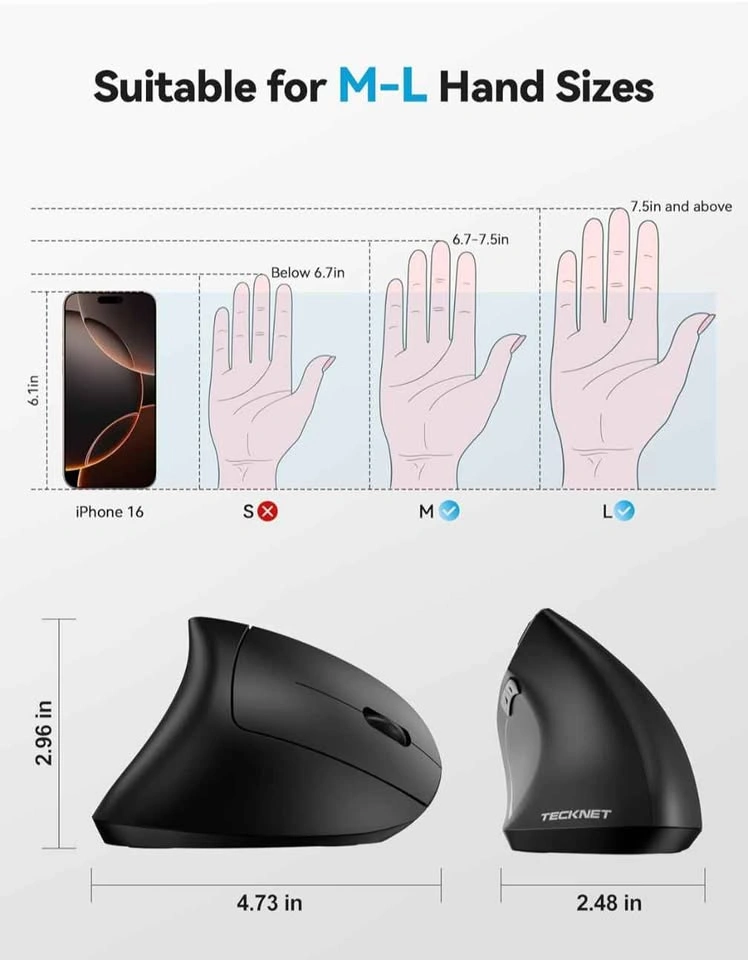 Brand new TECKNET Rechargeable Wireless Ergonomic Vertical Mouse - photo 5