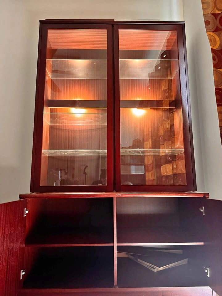 Wooden Display Cabinet with Glass Doors and Lighting