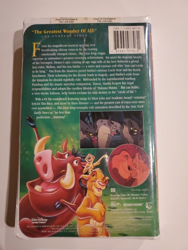 THE LION KING (Walt Disney Masterpiece Collection - VHS 2977) - photo 3