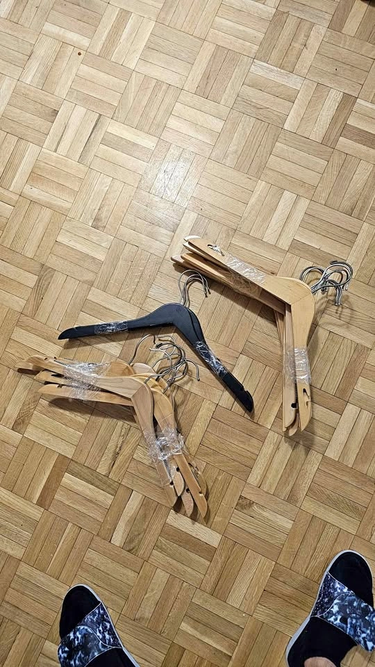 120 Assorted Wooden, Plastic, and Wire Clothing Hangers