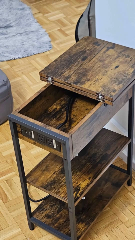 Rustic Industrial Flip-Top End Table with Charging Station - photo 2