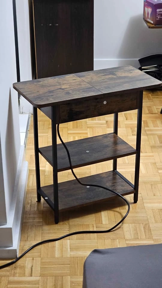 Rustic Industrial Flip-Top End Table with Charging Station - photo 3