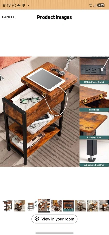 Rustic Industrial Flip-Top End Table with Charging Station - photo 4
