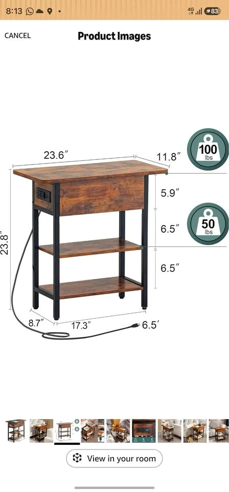 Rustic Industrial Flip-Top End Table with Charging Station - photo 5