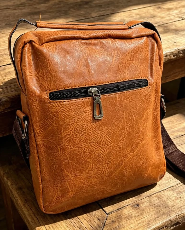 Men's Vintage PU Leather Sling Chest Bag-Brown - photo 2