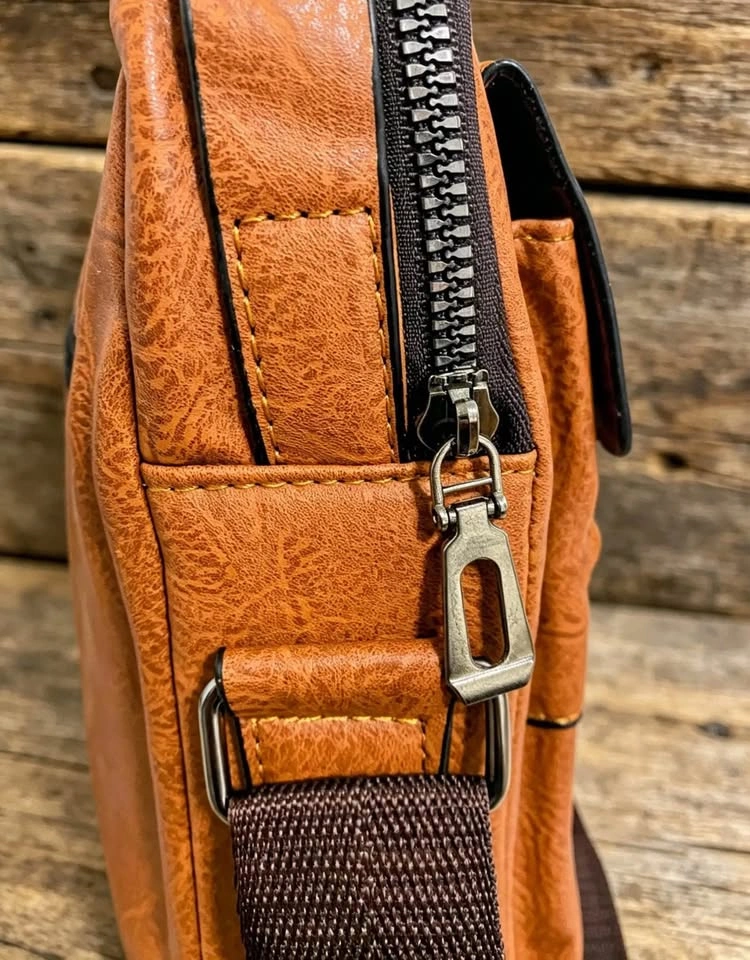 Men's Vintage PU Leather Sling Chest Bag-Brown - photo 3