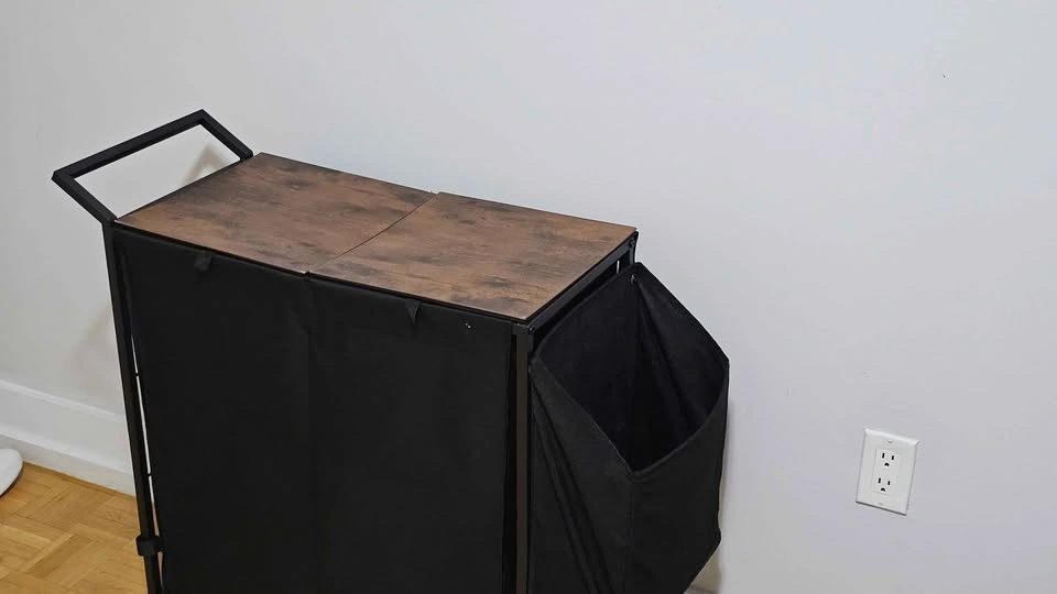 Rolling Laundry Hamper with Wood Top - photo 2