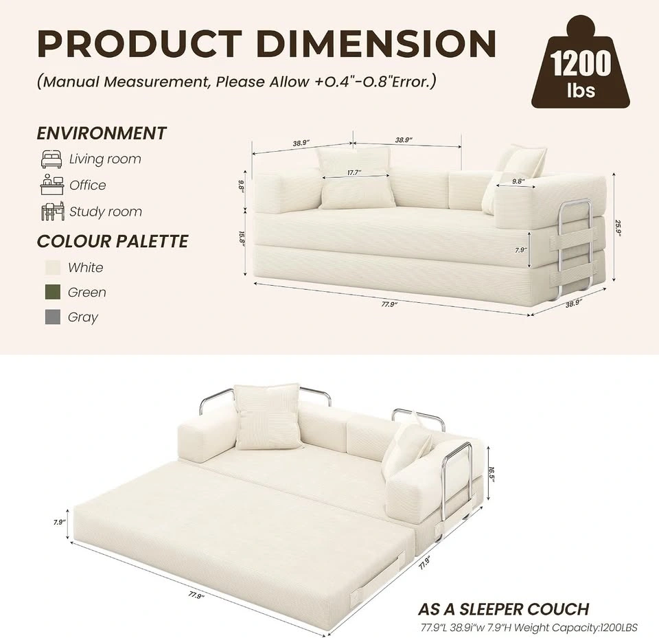 Convertible Corduroy Sleeper Sofa 78" - photo 3