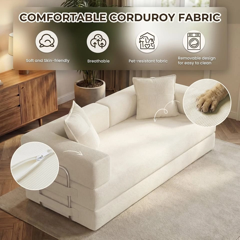 Convertible Corduroy Sleeper Sofa 78" - photo 4