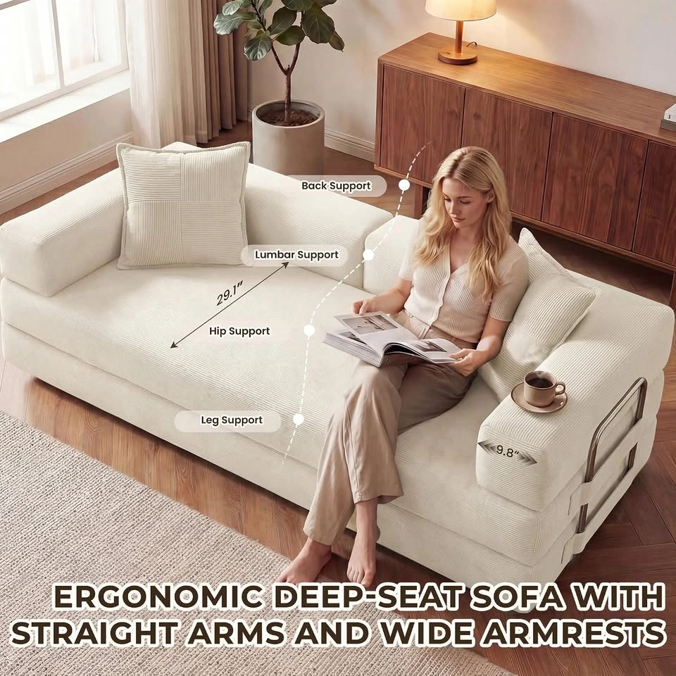 Convertible Corduroy Sleeper Sofa 78" - photo 5