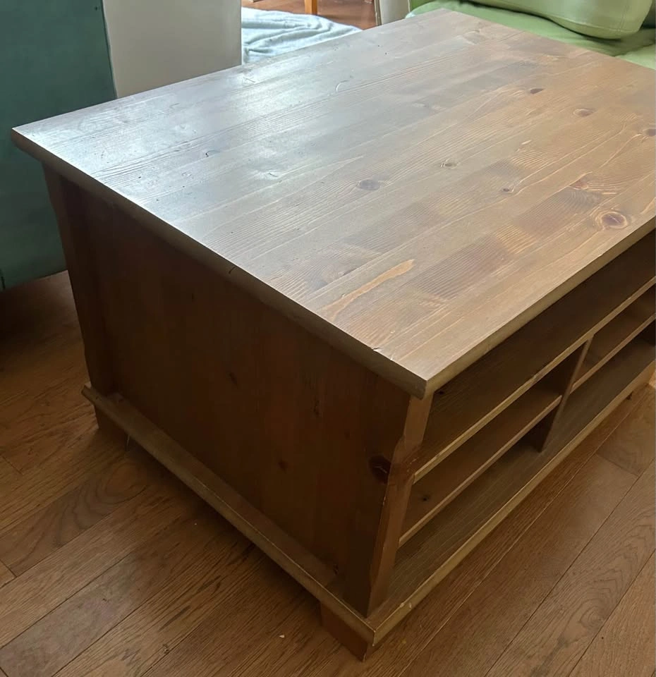 Solid Rustic Pine Wood Coffee Table with Drawers and shelves - photo 4