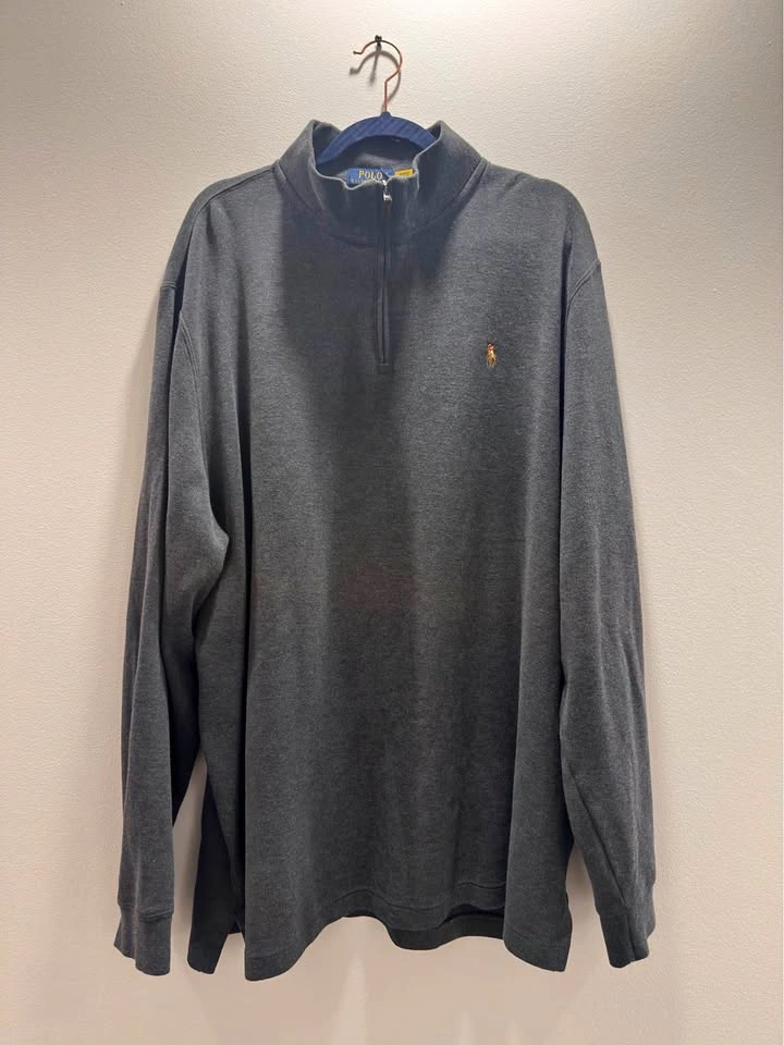 Men’s Polo Ralph Lauren Estate Rib Quarter-Zip Sweater XXL Grey