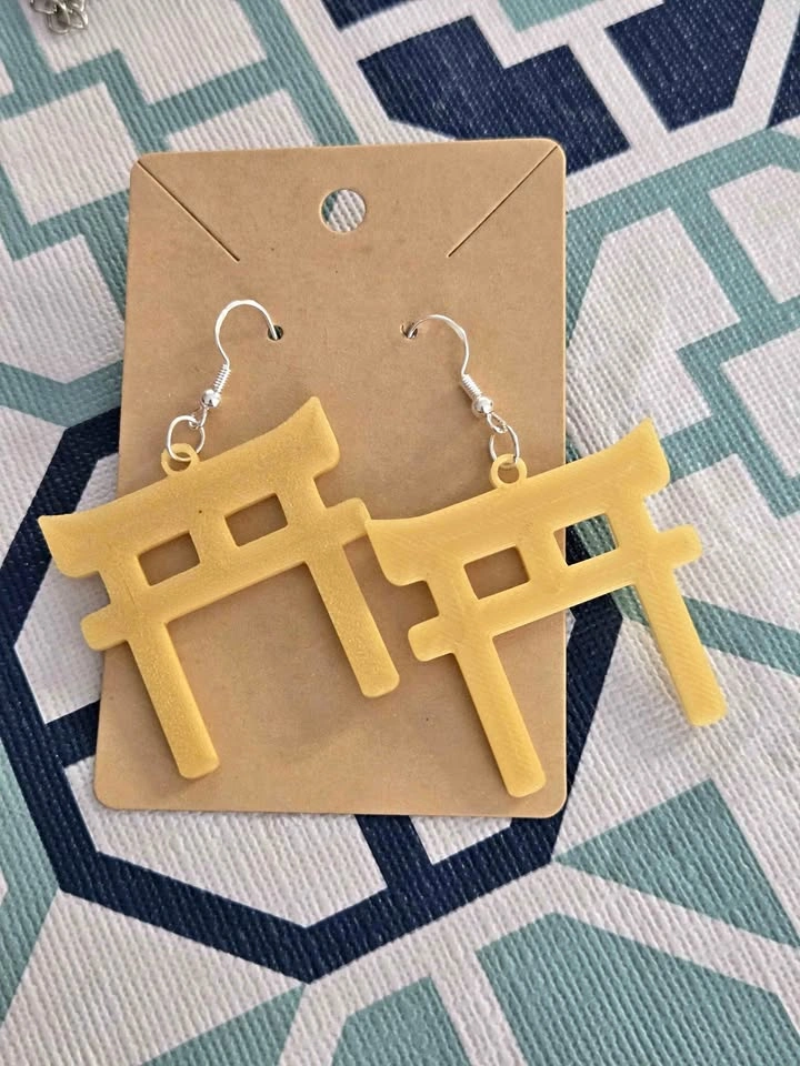 Gold Torii Gate Earrings (3D Printed)