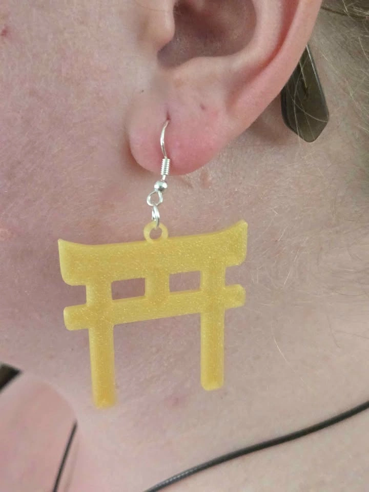 Gold Torii Gate Earrings (3D Printed) - photo 2