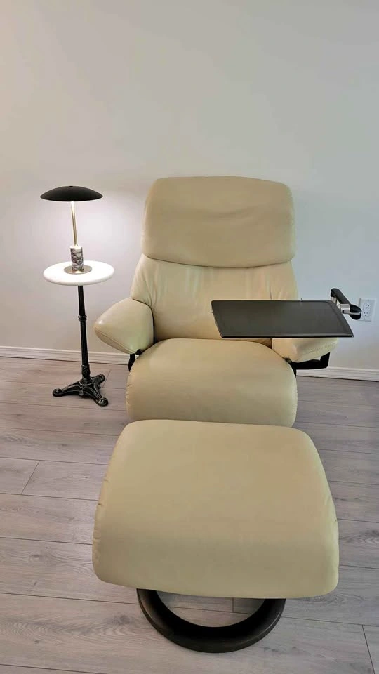 Stressless Leather Recliner with Ottoman and Tray