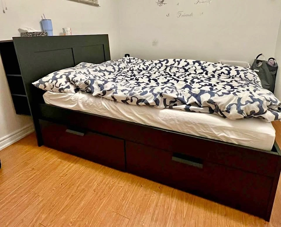 BRIMNES Full bed frame + storage headboard