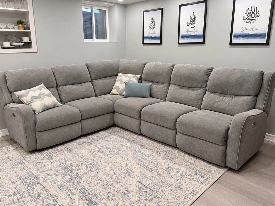 6-Seater Power Reclining Sectional Sofa – Grey Fabric