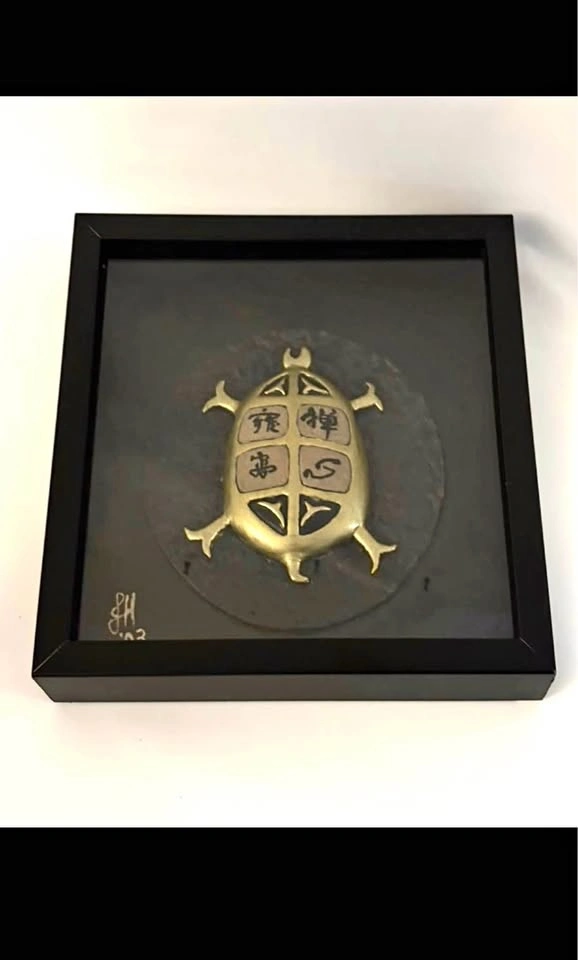 Turtle art FIMO clay, Chinese LUCKY SYMBOLS, COLLECTIBLE framed