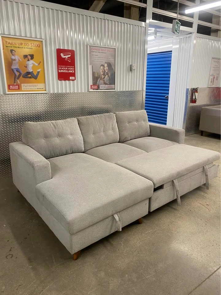 Grey Structube Sectional Sofa Bed with Storage Chaise - photo 3