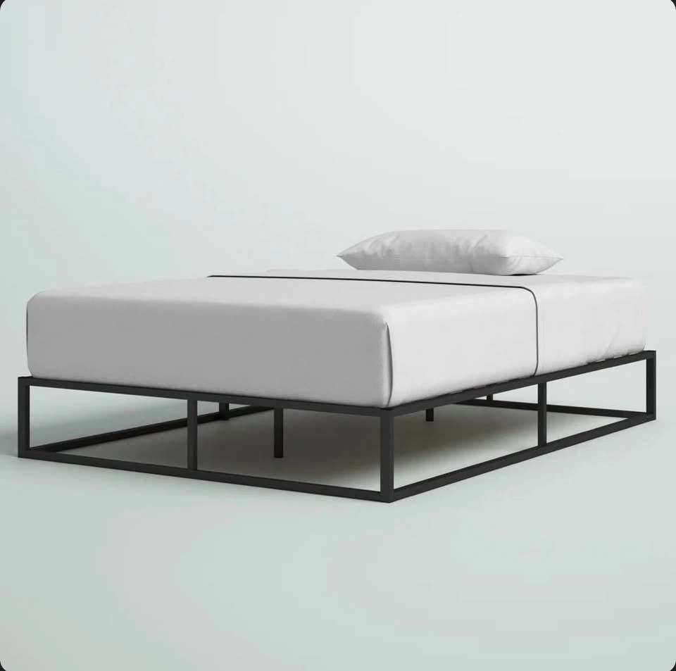 Full Size Black Metal Platform Bed Frame with Wooden Slats - photo 2