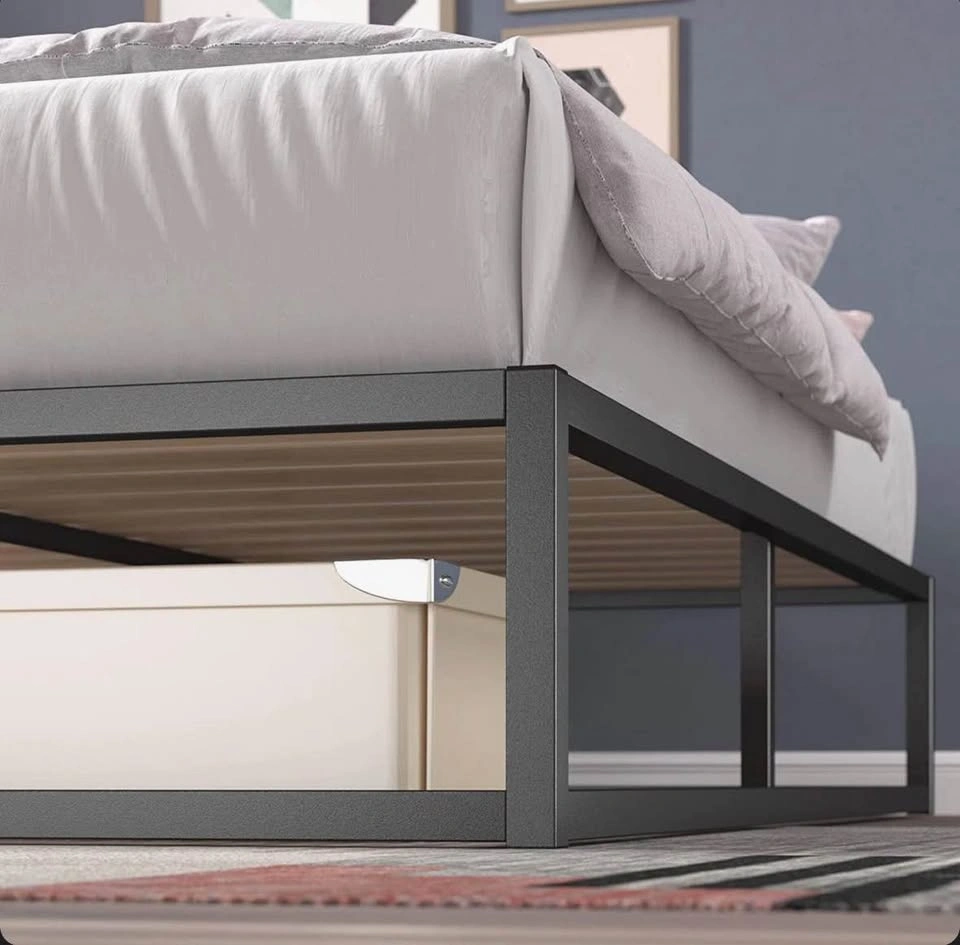 Full Size Black Metal Platform Bed Frame with Wooden Slats - photo 3