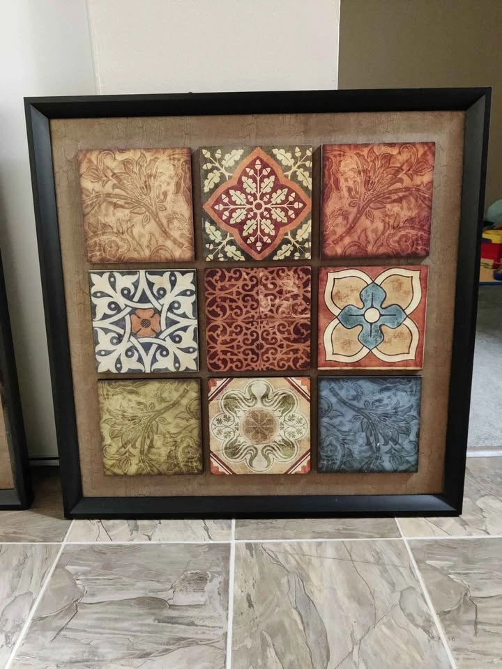 Set of 2 Decorative Framed Wall Art – Vintage Tile Design - photo 2